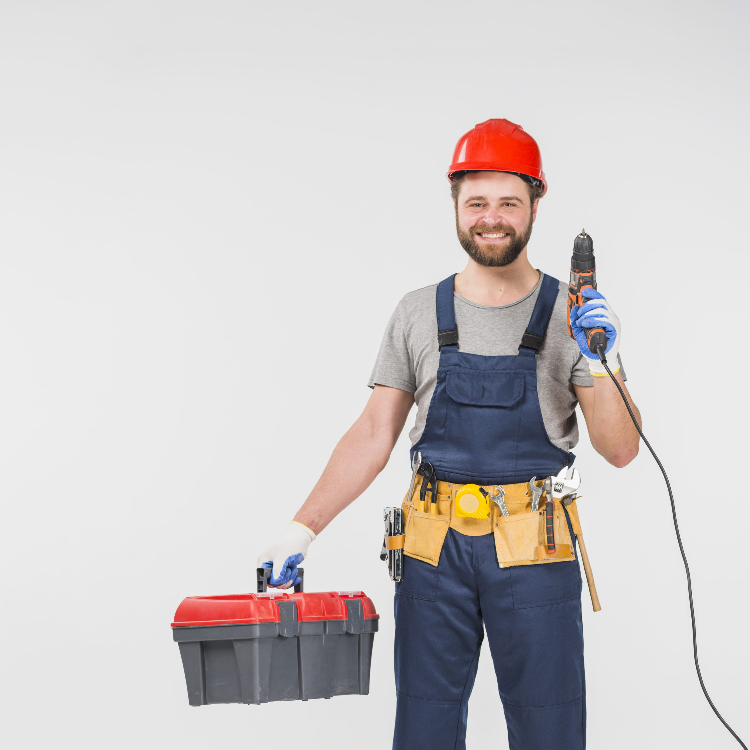 electrician with a drill and toolbox