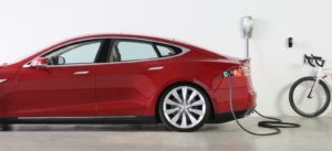 Tesla home charging station in a garage